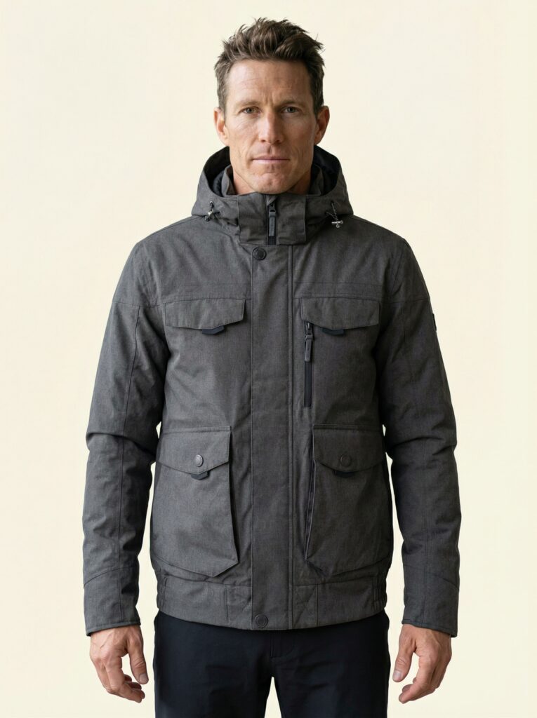 Marek – Funktionsbekleidung an Person, Oberkörper frontal, geschlossen