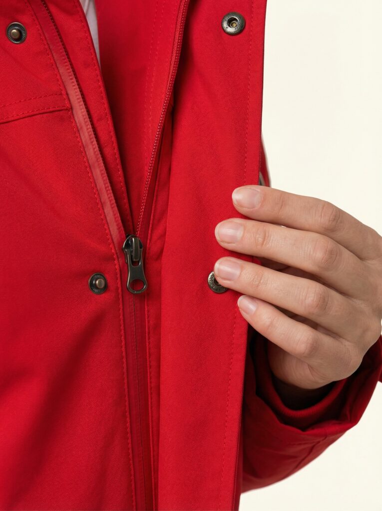 Daisy – Detailaufnahme Hand am Reißverschluss